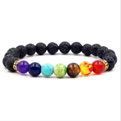 China Lead and Nickel Free Beaded Bracelet Balanced Beads Yoga Healing Energy Lava Stone 7 Chakra Diffuser Bracelet for sale