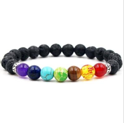 China Lead and Nickel Free Beaded Bracelet Balanced Beads Yoga Healing Energy Lava Stone 7 Chakra Diffuser Bracelet for sale