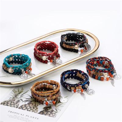 China Lead and Nickel Free Fashion Multilayer Colorful Bohemian Retro Bracelet Set Crystal Bead Bracelet for sale