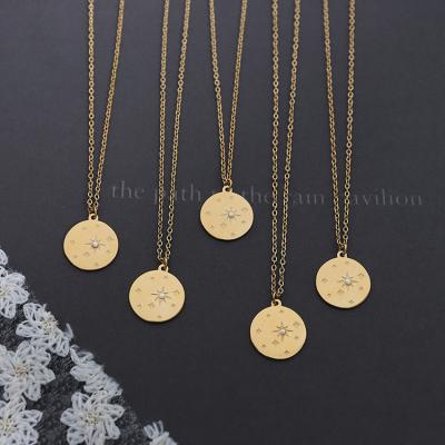 China Hypoallergenic Simple Round Disc Picture Small North Star Pearl Design Jewelry New Design Stainless Steel Pendant Lady Necklace Chain for sale