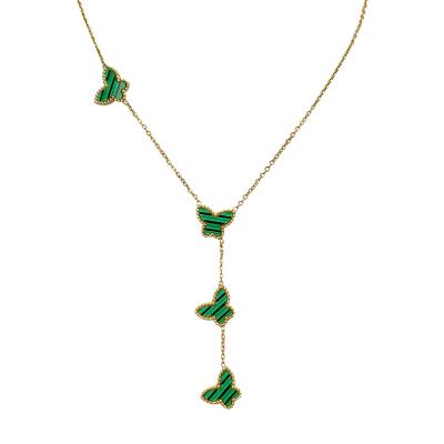 China Wholesale Hypoallergenic Lucky Malachite Butterfly Stainless Steel Green Stone 18K Gold Plated Non Tarnish Necklace For Girls for sale