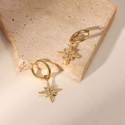 China Creative Hypoallergenic Stainless Steel Dangle Charms Dangling Eight-pointed Star Earring Set 14K Gold Ghetto Earrings For Girls for sale