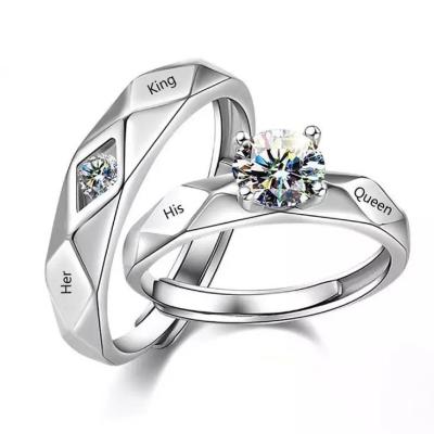 China No Lead Free Nickel Free Style Couples Ring Platinum Plated Adjustable Crystal Inlaid Wedding Ring for sale