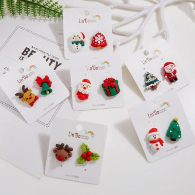 China Hot-selling lead-free and nickel-free clay material style Christmas soft elk asymmetrical earrings for sale