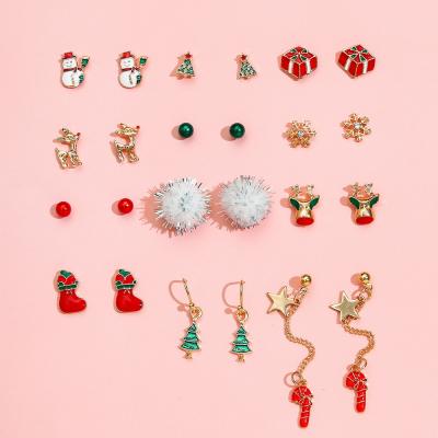 China Hot Selling Lead Free and Nickel Free Style 12 Pairs Snowman Christmas Tassel Stainless Steel Earring Set for sale