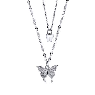 China Exquisite Double Diamond Clavicle Jewelery Good Jewelry 925 Sterling Silver New Shiny Butterfly FASHIONABLE Ladies Necklace for sale