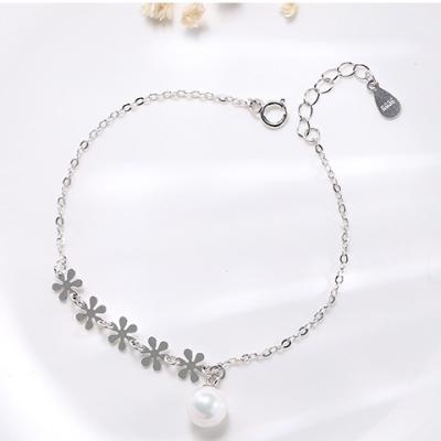 China New Fashion Sterling Silver Pearl Pendant Flower Adjustable Bracelet Lead Free and Nickel Free for sale