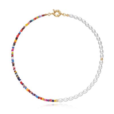 China No Nickel Beads Asymmetric Necklace Clavicle Bead Lead Free Bohemian Colorful Short Necklace for sale