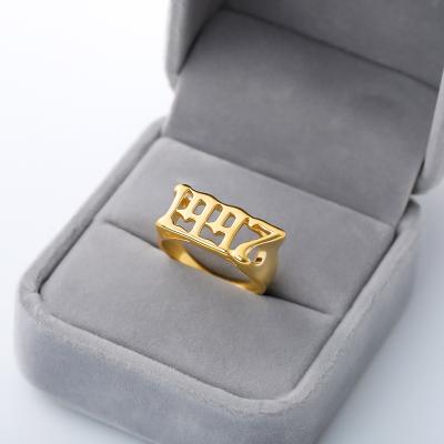 China CLASSIC Hot Selling Wide Brimmed Old English Gold Stainless Steel Ring Number Ancient Year Ring Silver Plated for Male and Female Jewelry for sale