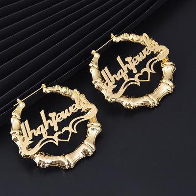 China Custom Brand Large Chunky Gold Plating Plated Thin Bamboo Big Large Chunky Hoops Earrings 18K by Name CLASSIC for sale