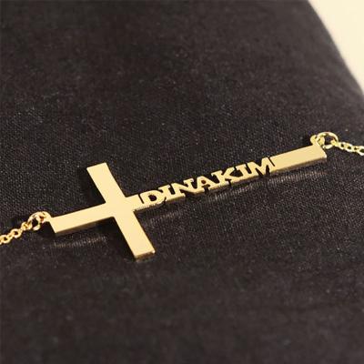 China TRENDY Stainless Steel Women Letter Gold Name Plate Necklace Personalized Custom Name Jewelry Cross Necklaces for sale