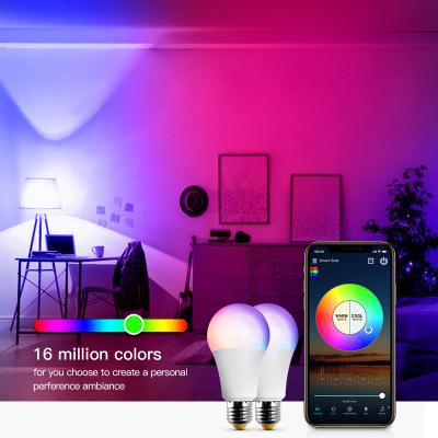 China Residential Alexa Google Assistant Wifi Connect App Control Remote Color Changing E26 E27 B22 7w 9w Foco Led Rgb Bulb for sale