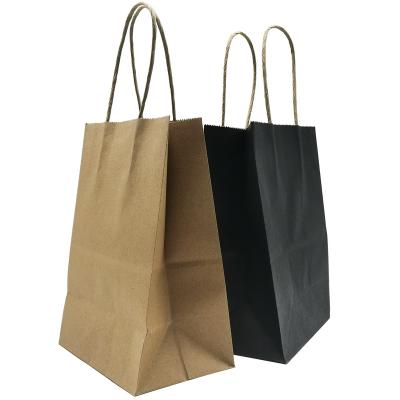 China Custom Logo Printed Material Gift Retail Merchandise Party Shopping Bags Brown Kraft Paper Bags With Handle for sale