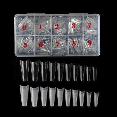 China 500pcs/Box Design Nail Tips 500pcs Coffin False Nails Long Clear/French Style Nail Art Tips Flat Shape Full Cover Natural Manicure for sale