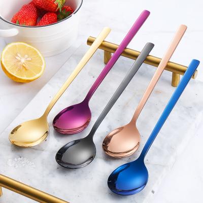 China Stocked Vacuum Plating Stainless Steel 304 Stainless Steel Thick Korean Colorful Dinner Dessert Teaspoon Household Dining Spoon for sale