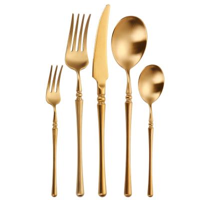 China CLASSIC Matte Gold Flatware Cutlery 18/8 Fork and Spoon Set Luxury Gold Flatware Wedding Spoons and Fork for sale