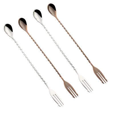 China Lengthened Sustainable Drink Handle Stirring Messy Person Stainless Steel Double Head Mixing Spoon for sale