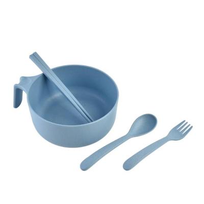 China Sustainable Wheat Straw Bowl Spoon Fork Chopsticks Cutlery Set Kids Baby Food for sale