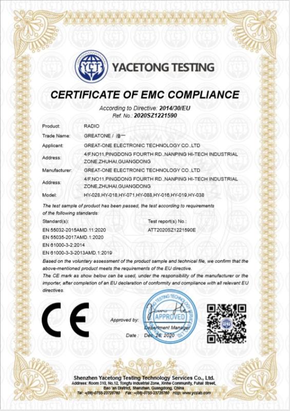 CE - Great-One Electronic Technology Co., Ltd.