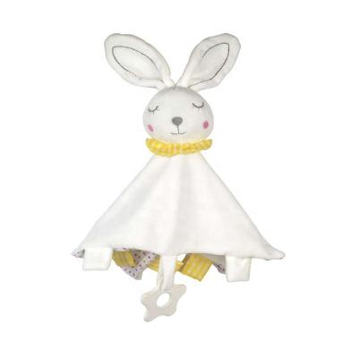 China Rabbit Soft Plush Hand Stuffed Plush Towel Animal Sleep Toy Baby Bed Bell Rattle Soothing Toy For Infant for sale