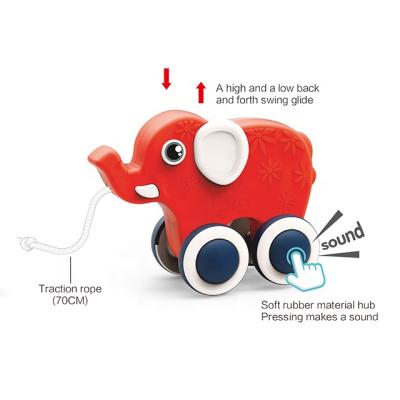 China Cartoon Animal Shape Inertia Toddler Interactive Pull Along Car Elephant Traction Toy for Baby 31 x 10.5 x 24cm for sale