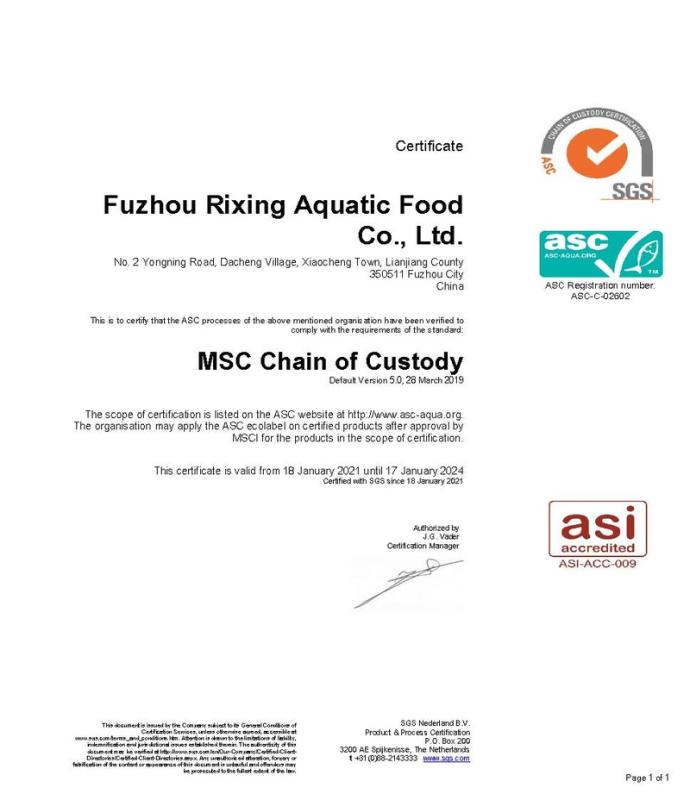 ASC - Fuzhou Rixing Aquatic Food Co., Ltd.