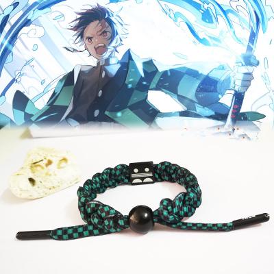 China Cotton Anime Demon Slayer Kamado Tanjirou Cosplay Bracelet Anime Wristband Couples Props Handwoven Gifts for sale