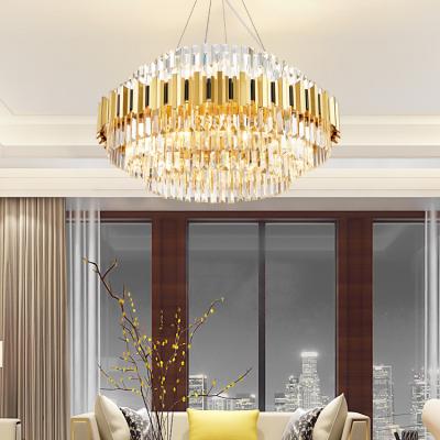 China High grade steel+ K9 crystal simple hanging decorative ceiling pendant lights gold luxury modern led chandelier for sale