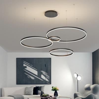 China Luxury Hotel Unique Home Lobby LED Shape +high Shape Pendant Lamp Stepless Dimming Ring Modern LED Chandelier Lamp for sale