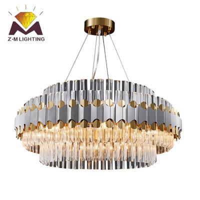 China High grade steel+ K9 crystal hanging fixture customized luxury light sliver led chandelier pendant lamp for sale