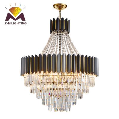 China Hot sale high grade steel+ K9 luxury hotel villa living room stainless steel chandelier Crystal Modern LED crystal pendant light for sale