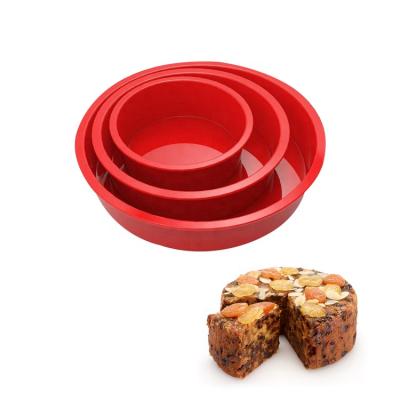 China Viable Round Cake Pan Set 3 Piece Silicone Fruit Christmas Cake Baking Mold For 3 Tier Cake Layer for sale