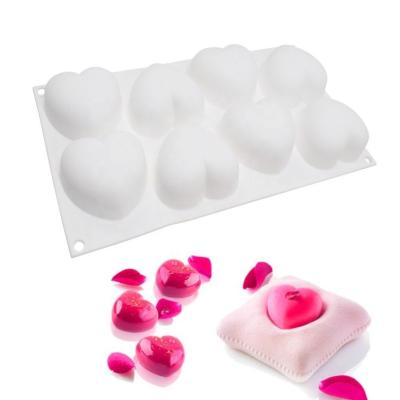 China Viable Heart Shape Sweet Mousse 3D 8 Cavity Chocolate Silicone Candy Mold Cake Baking Mold for sale