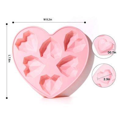 China Viable 3D Diamond Love Heart Shape Silicone Cake Molds Mousse Cake Baking Mold for sale