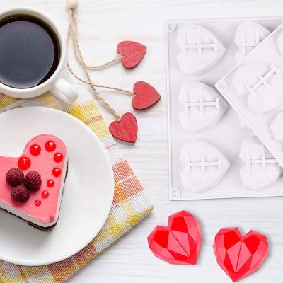 China 6 Cavities Viable Heart Diamond Shaped Cake Mold Silicone Tray for Baking Chocolate Fondant for sale