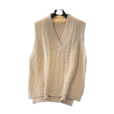 China Anti-wrinkle Solid Color Vest Sleeveless Women's Sweater Knitted Loose Back Outside Can Use Knitted Sweater Women's Sweater for sale