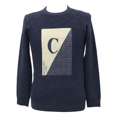 China Anti-wrinkle 7GG men's crewneck long sleeve knitted sweater color men's letter C pattern knitted pullover for sale