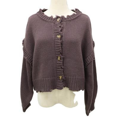 China New Anti-wrinkle 3GG Women's Cardigan Sweater Knitted Sweater Sense Brown Top Coat All-match Home Shopping Women's Sweater for sale