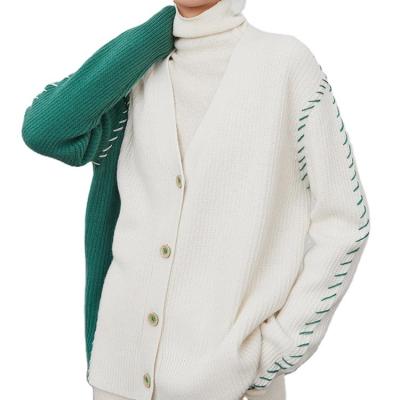 China New Color Anti-wrinkle 7GG Sweater Contrast Smart Sweater Women's Long Sleeve Coat Knitted Sweater for sale