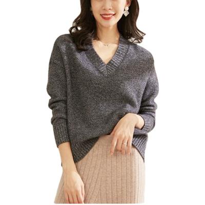 China Hot Selling Figure-representation Women's Fashion Sweater Anti-wrinkle 7GG V-Neck Knitted Sweater Long Sleeve Pullover Sweater for sale