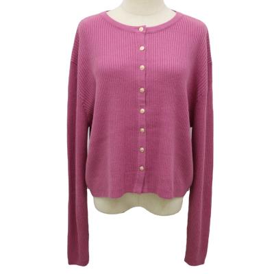 China 12GG Anti-wrinkle solid color soft copper buckle cardigan soft thin lazy style loose mid length women's cardigan knitted sweater for sale