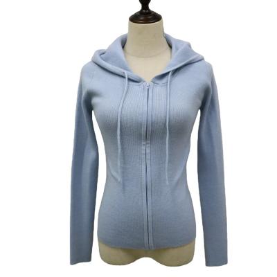 China 12GG Anti-Wrinkle Sky Blue Women's Knitted Cardigan Sweater Slim Long Sleeve Wool Knitted Coat Zipper Warm Slim Hoodie for sale