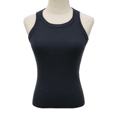 China Anti-Wrinkle 14GG Black Crewneck Vest Women's Sexy Sleeveless Tight Gaiters Shear Sweater Women's Sweater for sale