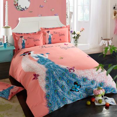 China TWILL 100% Cotton Flocking Thicker Sanding Bedding Sets Bed Sheets Peacock for sale