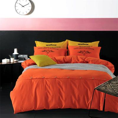 China Plain Buttons Luxury Sheer Solid Color Fashion Bedding Set Flat Sheet Comforter Cover Flat Sheet Khaki Orange Color for sale