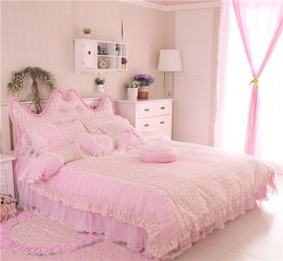 China Princess Gril Lace Embroidery Wedding Lace Bedding Set Sheet Comforter Quilt Cover Rose Lace 4pcs for sale