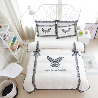 China Single embroidery and 4pcs lace bedding bed sheet sets white lace bedding sets for sale