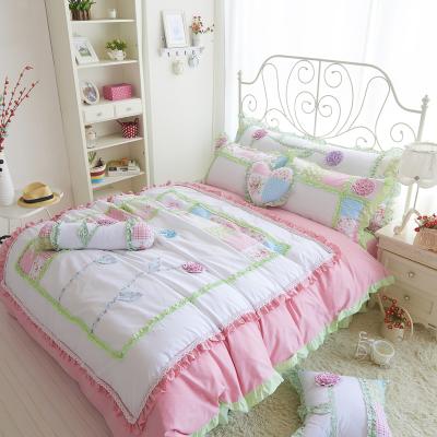 China 100% Cotton Bedding Set, Girls Pink Princess Comforter Single Bedding Cover With Lace Bedding Set for sale