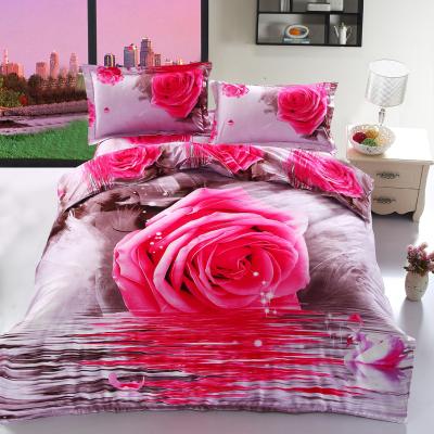 China Red Twill 100% Cotton HD Rose Flower Printed 3D Duvet Cover Set Colorful 3D Bedding Set for sale