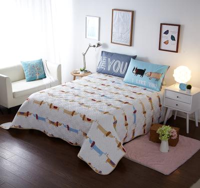 China 200TC Twill Flat Sheet Set Cotton Fabric Comforter Set Bed Spread Cartoon Style Dachshund Dog Puppy for sale